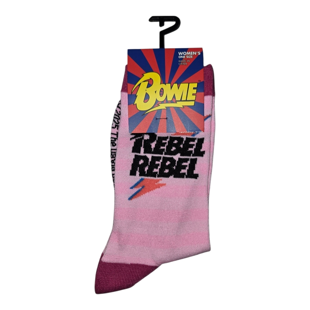 David Bowie NWT Pink Rebel Rebel Novelty Socks Size 7-12